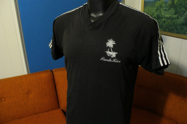 Puerto Rico Vintage 80's V-Neck Striped Short Sleeve Black T-Shirt