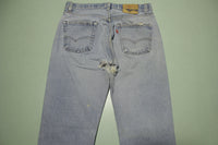 Levis Black Bar Tack 70's 80s Vintage 501 Distressed Blue Denim Jeans