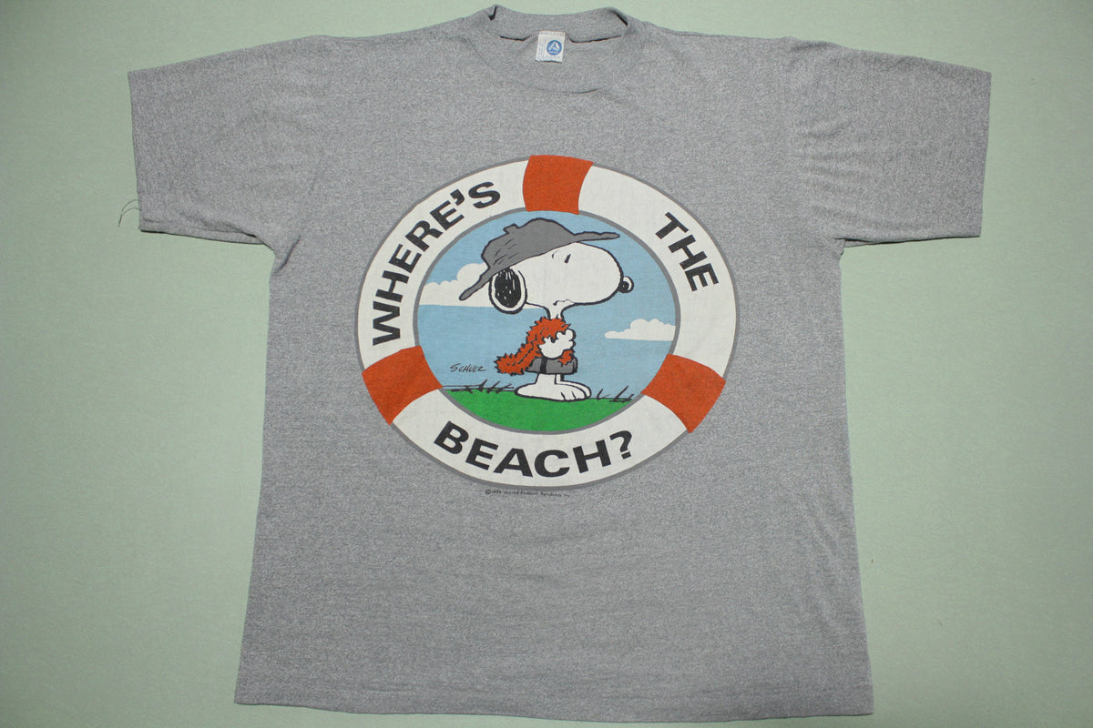Snoopy Peanuts 1958 Graphic Wheres The Beach Vintage 80s Single Stitch Promo T-Shirt