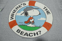 Snoopy Peanuts 1958 Graphic Wheres The Beach Vintage 80s Single Stitch Promo T-Shirt