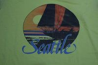 Seattle Puget Sound Sunset Sailboat Vintage 80's V-neck Destroyed Single Stitch T-Shirt