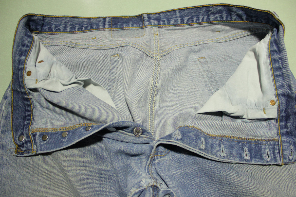 Levis Button Fly 501xx Vintage 90's Distressed Grunge Punk Blue Denim Jeans