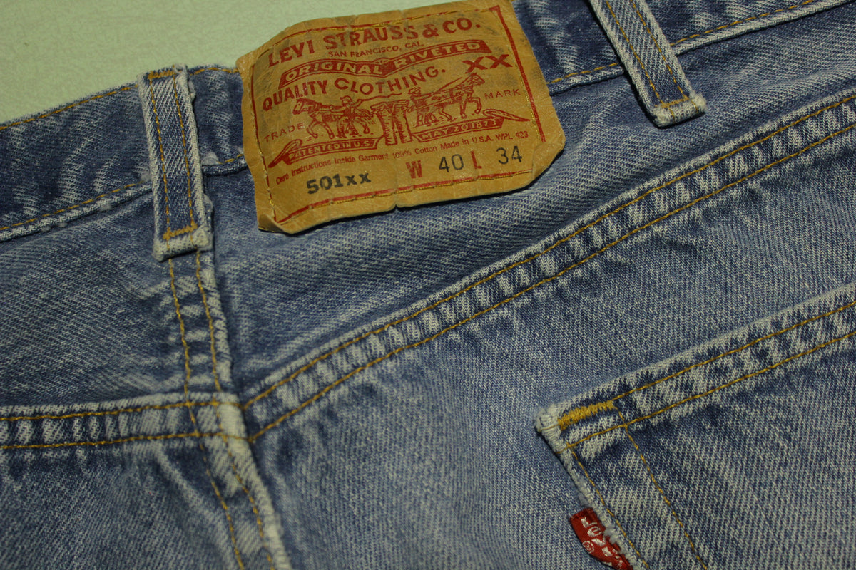 Levis Button Fly 501xx Vintage 90's Distressed Grunge Punk Blue Denim Jeans