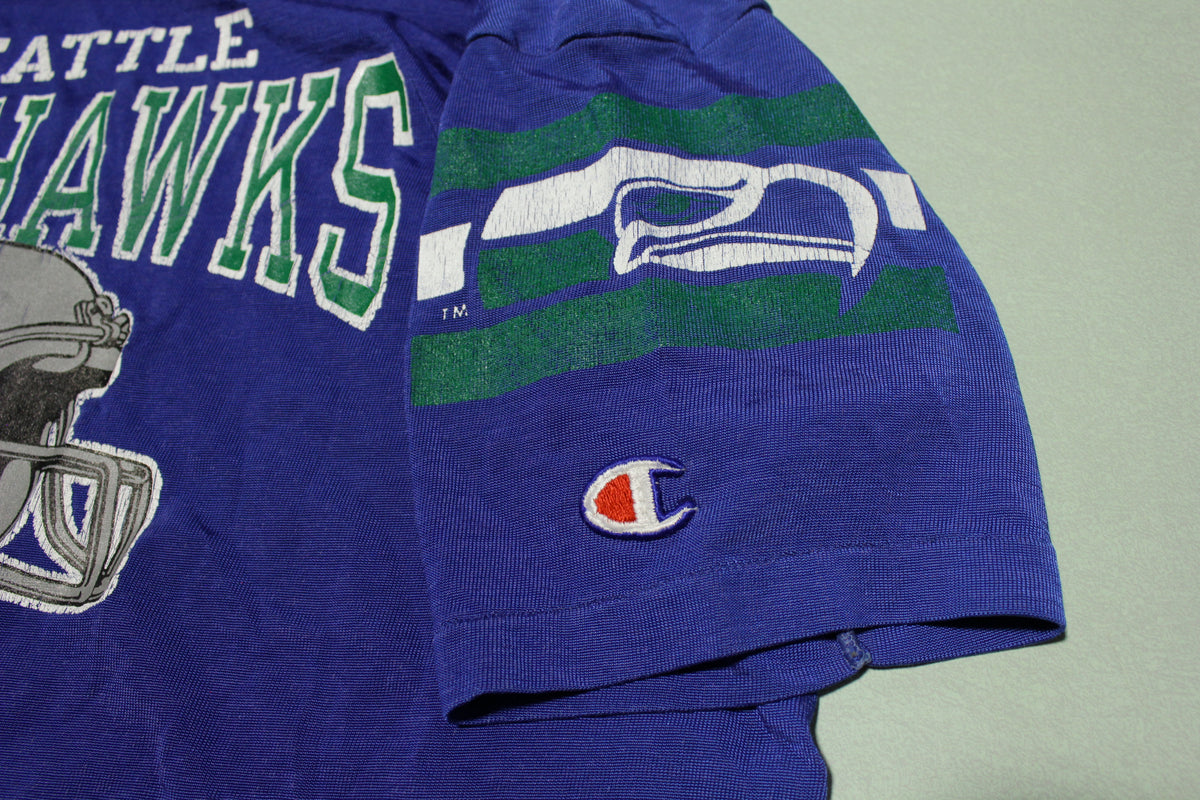 Seattle Seahawks Vintage 80's Champion Made in USA Helmet Jersey T-Shirt