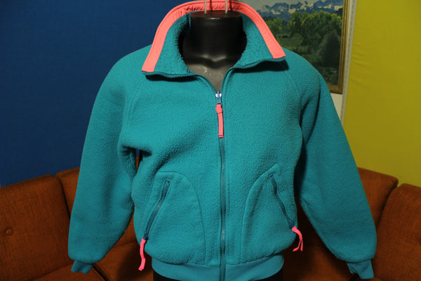 Columbia Made in USA Vintage 90's Neon Green Pink Color Way Fleece Jacket.