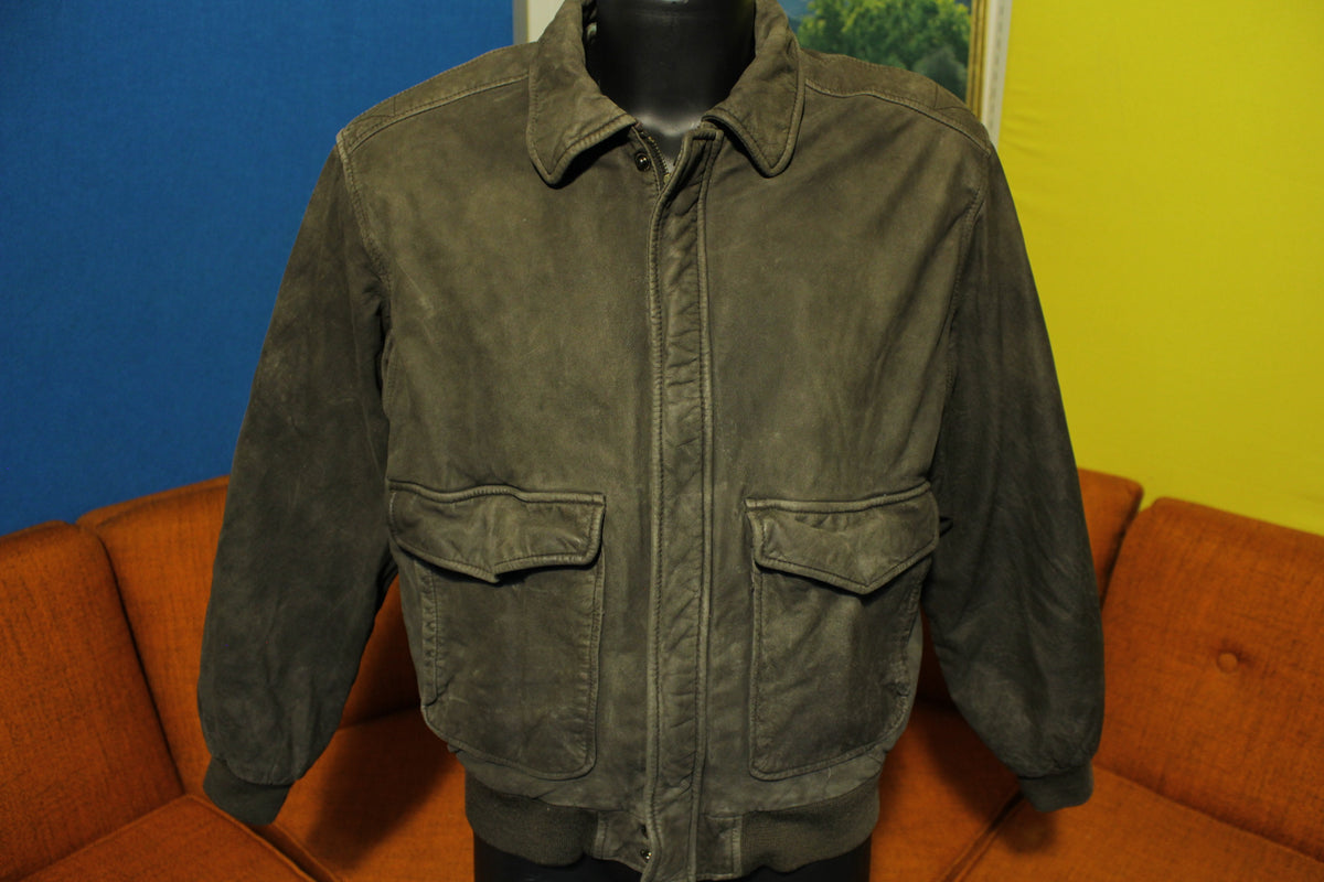 Savile Row Vintage Flight Bomber Leather Jacket Zip Up Pilot Quilt Lined Coat