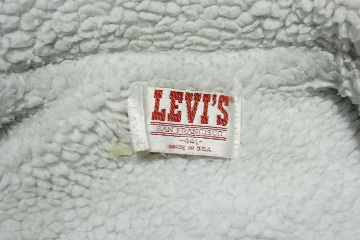 Levis Vintage 80's Two Side Pocket Sherpa Lined Denim Blue Jean Trucker Jacket