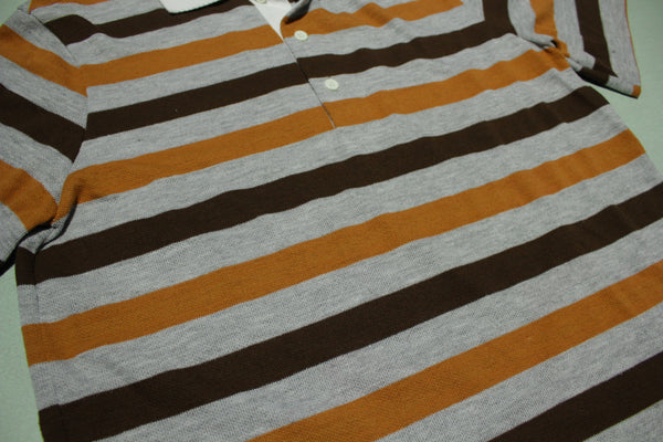 Brown Striped 1980's White Collar Polo Shirt