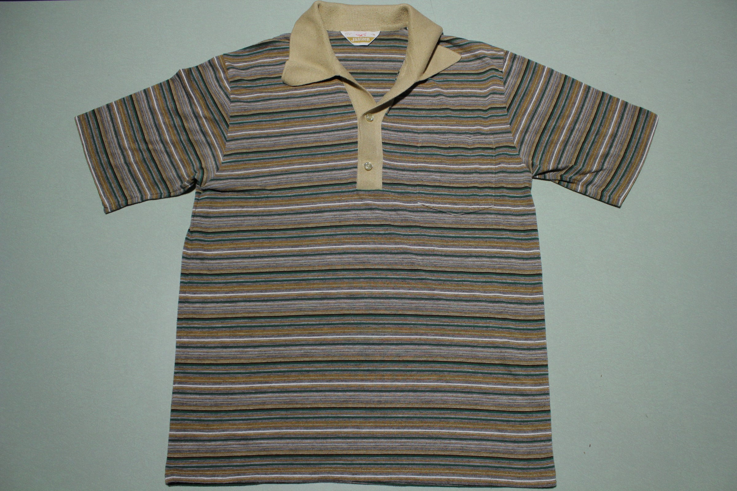 Jantzen Made in USA 1980's White Gold Tag Polo Golf Tennis Shirt ...