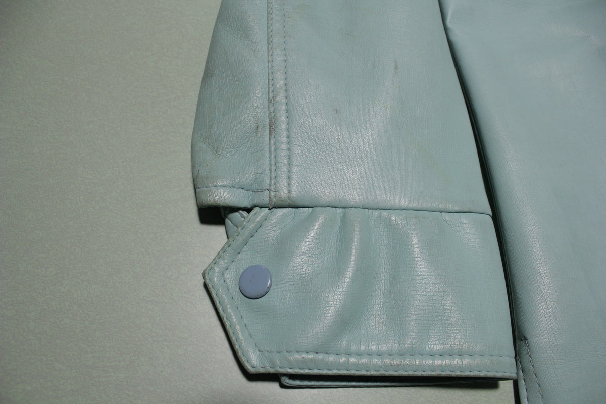 Wesook Vintage Baby Blue Leather 70s Disco Shirt Jacket