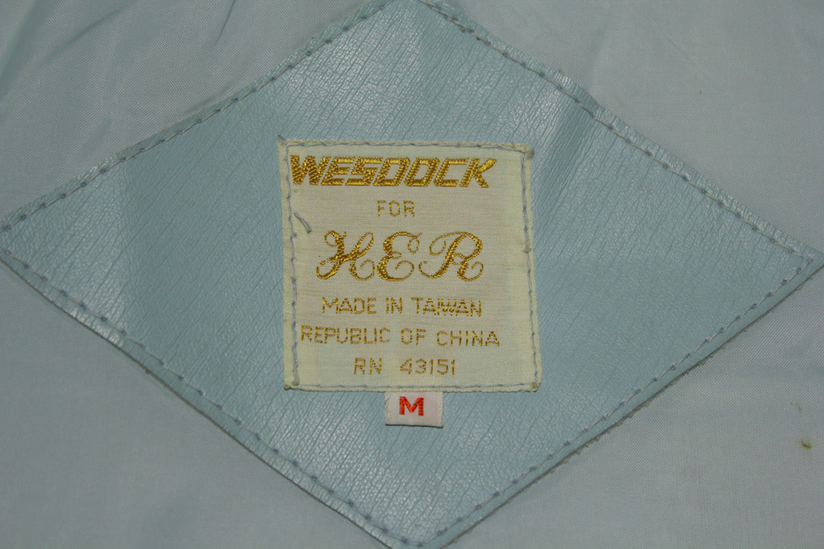 Wesook Vintage Baby Blue Leather 70s Disco Shirt Jacket