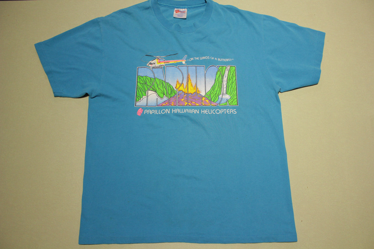 Papillon Hawaiian Helicopters Vintage Wings of a Butterfly 80's Volcano Eruption T-Shirt