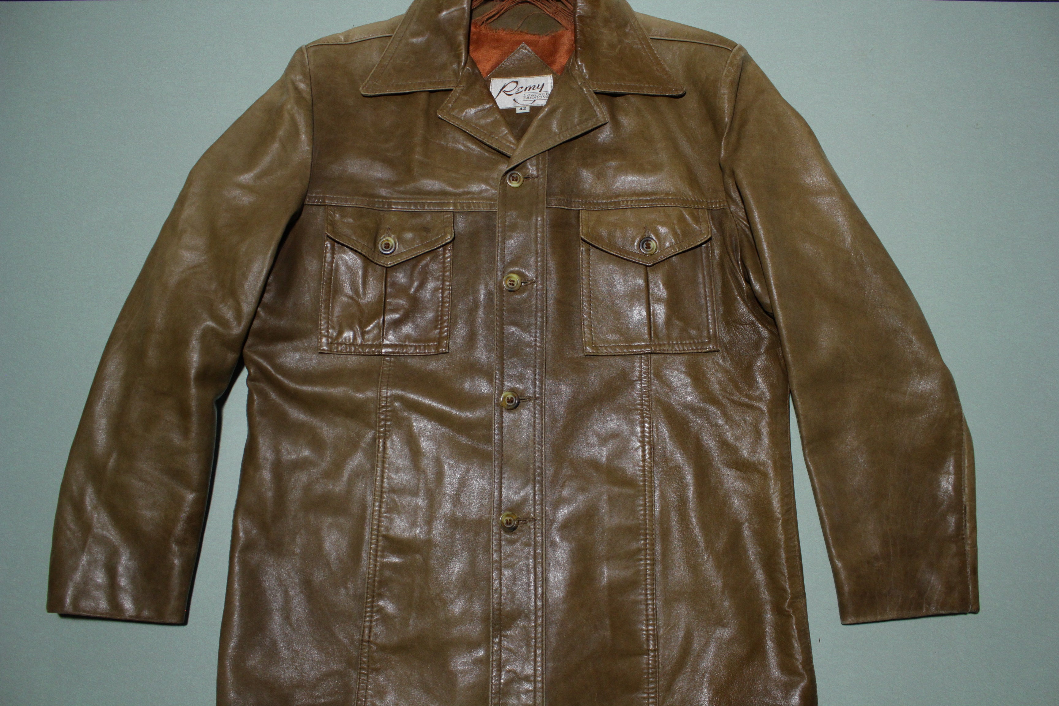 Remy Leather Fashions Two Pocket 70s Caramel BrownSoft Disco Shirt