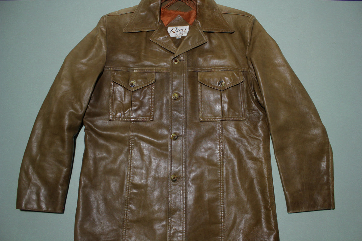 Remy Leather Fashions Two Pocket 70s Caramel BrownSoft  Disco Shirt Jacket