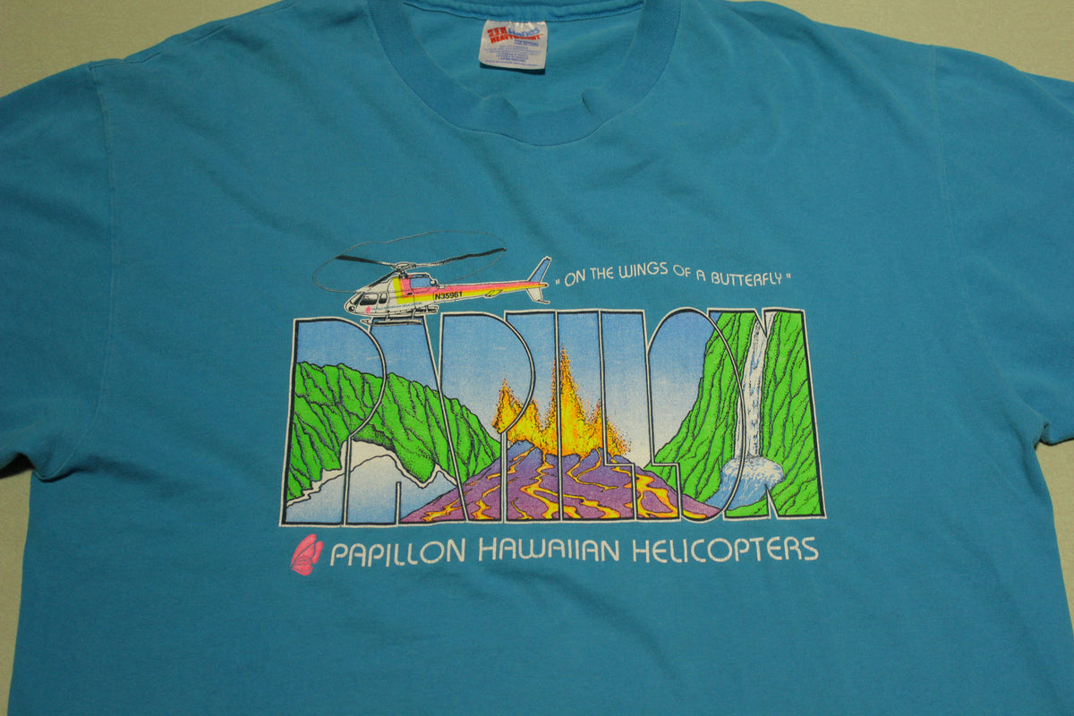 Papillon Hawaiian Helicopters Vintage Wings of a Butterfly 80's Volcano Eruption T-Shirt