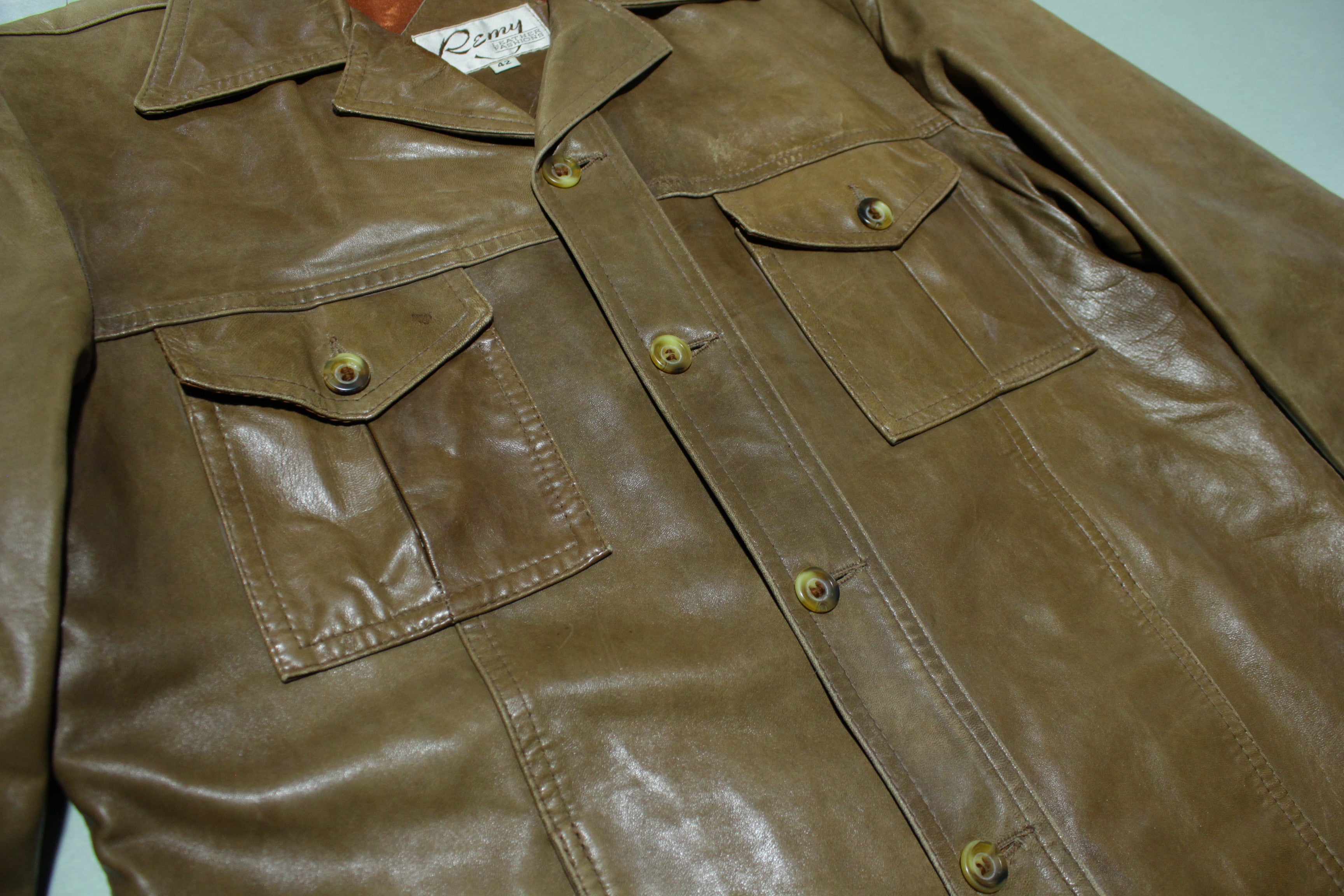 Remy Leather Fashions Two Pocket 70s Caramel BrownSoft Disco Shirt