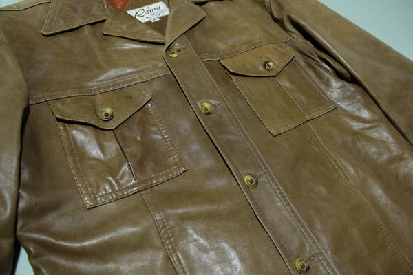 Remy Leather Fashions Two Pocket 70s Caramel BrownSoft  Disco Shirt Jacket