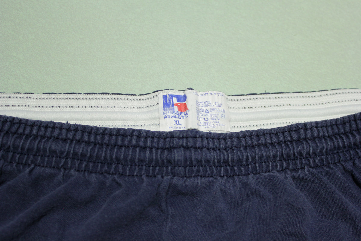 Russell Made in USA Vintage 90's Navy Blue Cotton Gym Basketball Tennis Shorts Drawstring