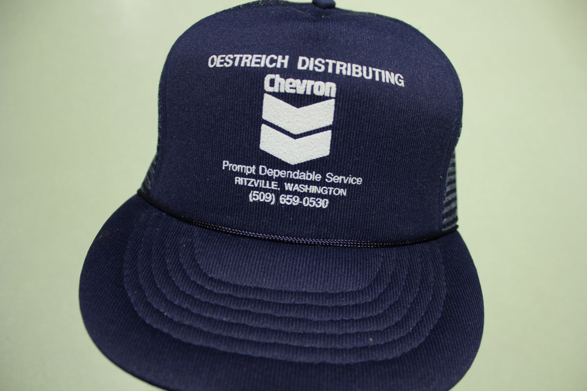 Chevron Oestreich Distribution Ritzville  Vintage 80's Adjustable Snapback Trucker Hat