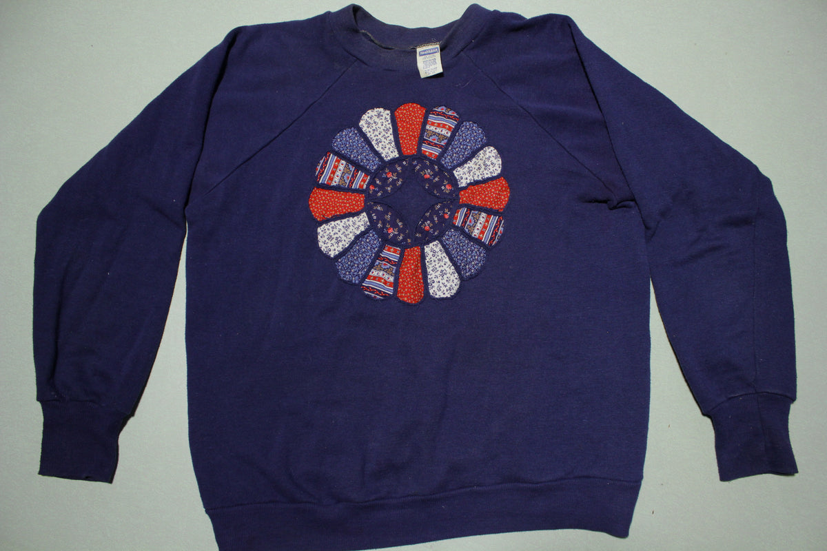 Healthknit Vintage 70's Quilted Pinwheel Handmade Custom Crewneck Sweatshirt