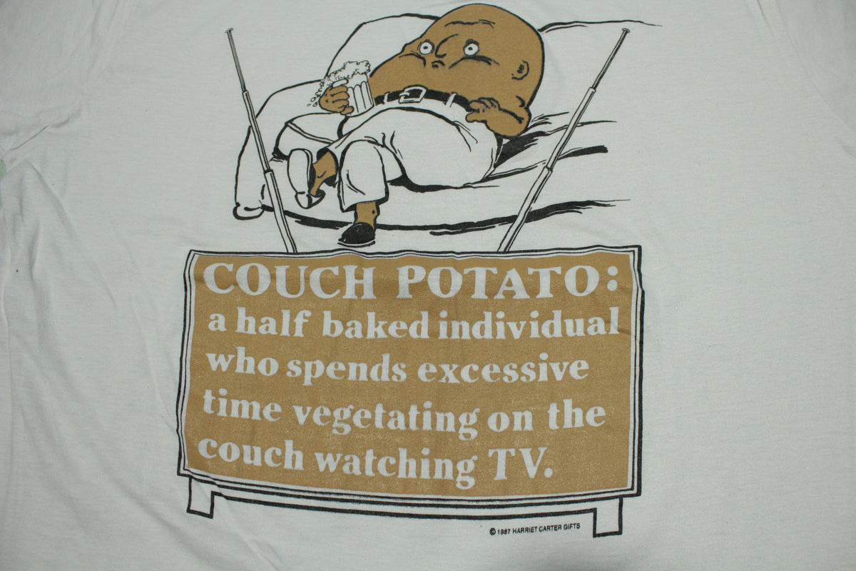 Couch Potato Half Baked Beer 1987 Vintage 80s Screen Stars USA Ringer Funny T-Shirt