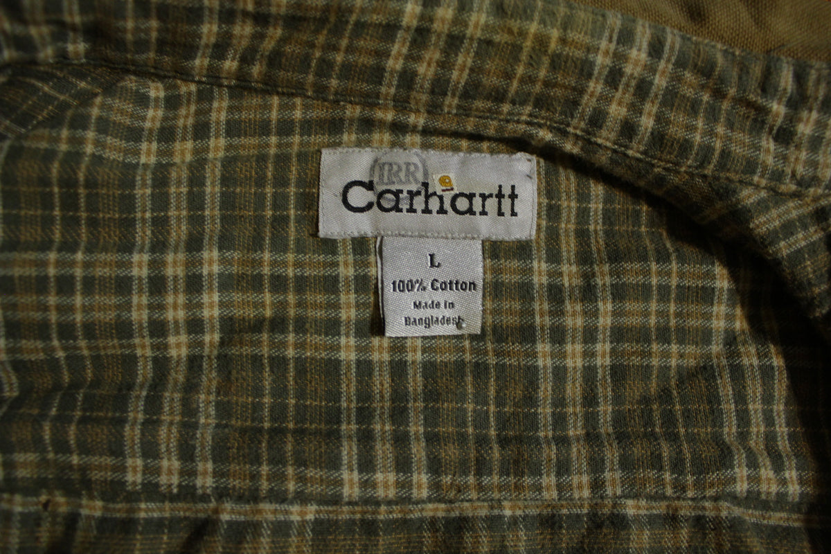 Carhartt S96 BRN Distressed Shirt Work Jacket Snap Flannel Lined Duck Canvas