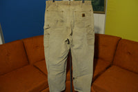 Carhartt B136 BRN 34x33 Washed Duck Work Pants Heavily Distressed Canvas Knee