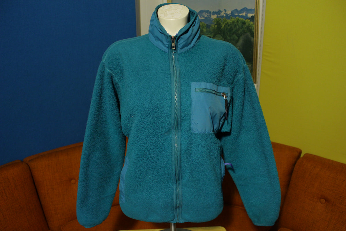 Patagonia Vtg 80's 90's Fleece USA Made Jacket Square Patch Pocket Medium Green