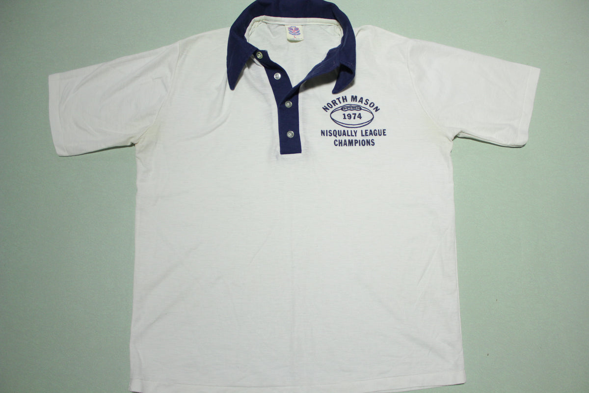 North Mason Nisqually League Champions Vintage 1974 70's Coach Football Polo Shirt