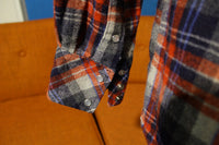 JCPenney Penneys Vtg 70's Wool Flannel Plaid Shirt Pearl Snap Men's Distressed