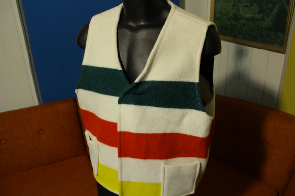 Handmade Vintage Felt Vest Rasta Colorblock Striped Wool 60's Patch Pocket