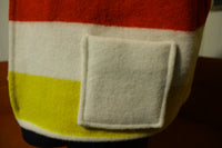 Handmade Vintage Felt Vest Rasta Colorblock Striped Wool 60's Patch Pocket