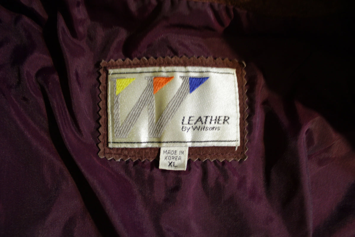 Wilsons Vintage Flight Bomber Leather Jacket Zip Up Pilot Lined Colorblock Coat