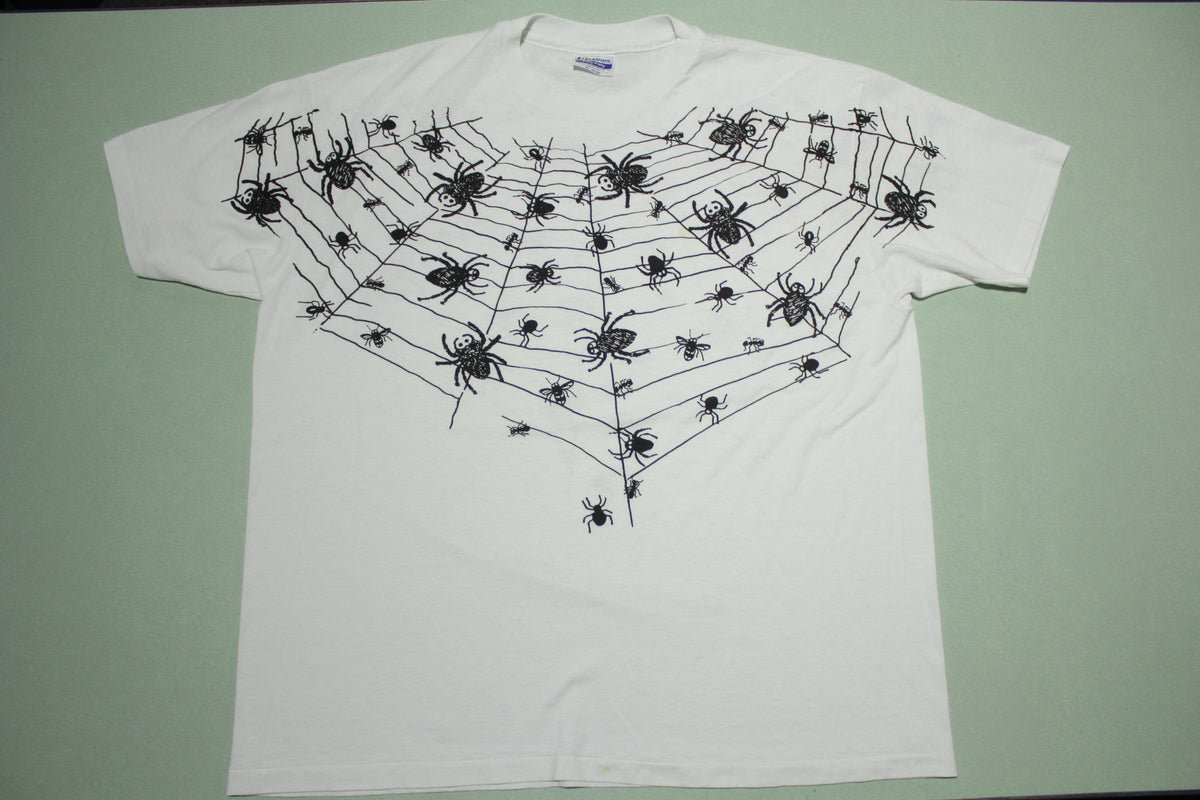 Spider Web Creepy Crawly AOP All Over Print Vintage 80's Hanes Made in USA T-Shirt