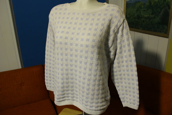 Aileen Vintage Womens Checkered Blue White 80s Sweater USA Made