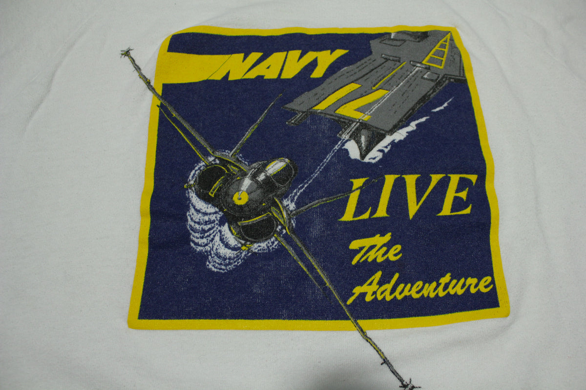 Navy Live The Adventure Vintage 80s Crewneck Made in USA Sweatshirt