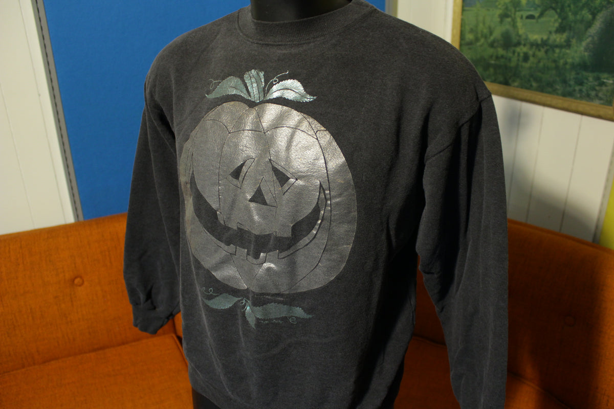 Black Out Pumpkin Halloween Vintage Hanes USA Made Sweatshirt 80s