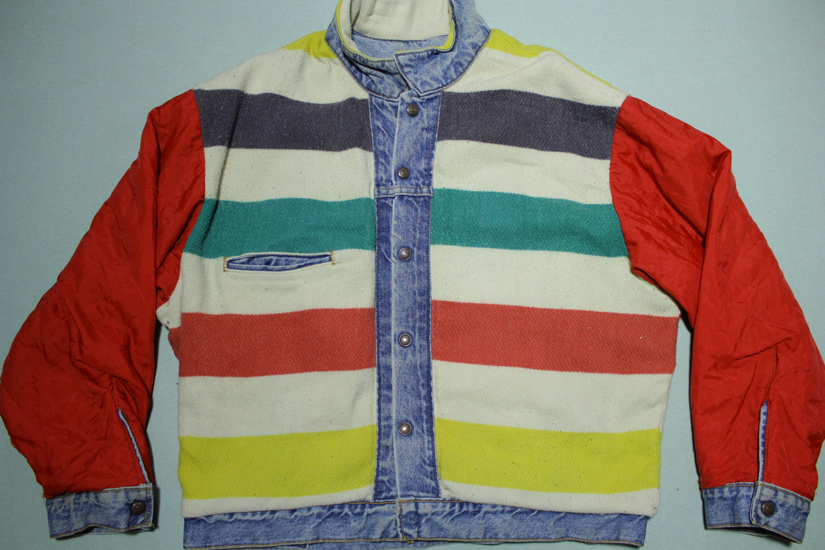 Levis Hudson Bay Blanket Wool Lined Reversible Vintage Denim 80's Trucker Jean Jacket