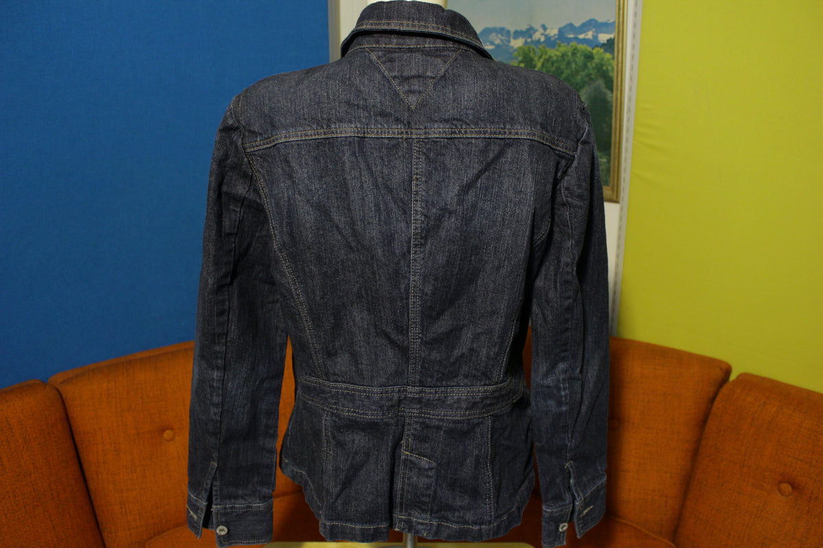 Tommy Hilfiger Women's Size Large Stretch Denim Dark Blue Button Jean Jacket