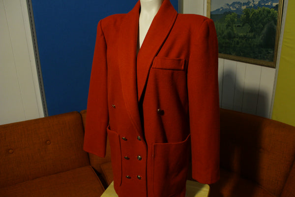 Vintage Womens Red Wool Pea Coat Patch Pocket Double Breast Size Large NWOT