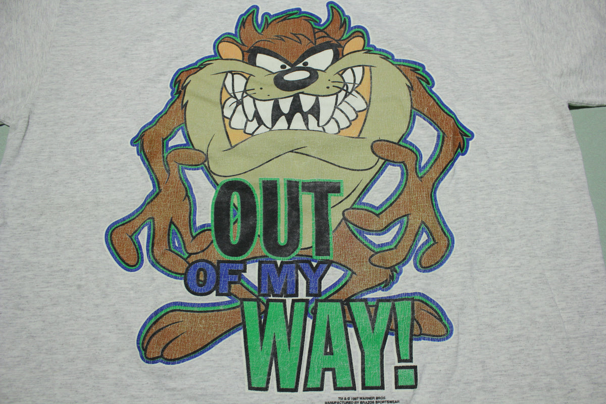 Taz Get Out of My Way Vintage Looney Tunes 1997 90s Cartoon T-Shirt