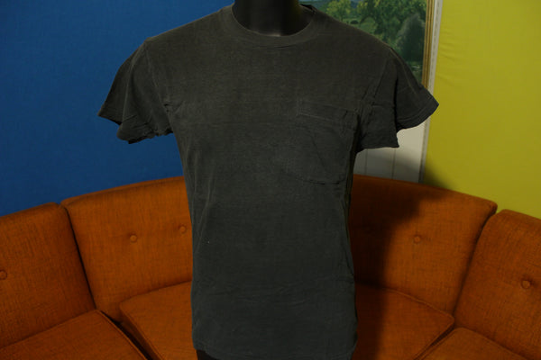 Fruit Of The Loom Vtg Square Selvedge Pocket Single Stitch 80s Black Blank T-Shirt