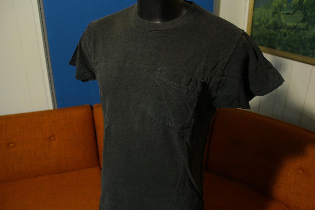 Fruit Of The Loom Vtg Square Selvedge Pocket Single Stitch 80s Black Blank T-Shirt