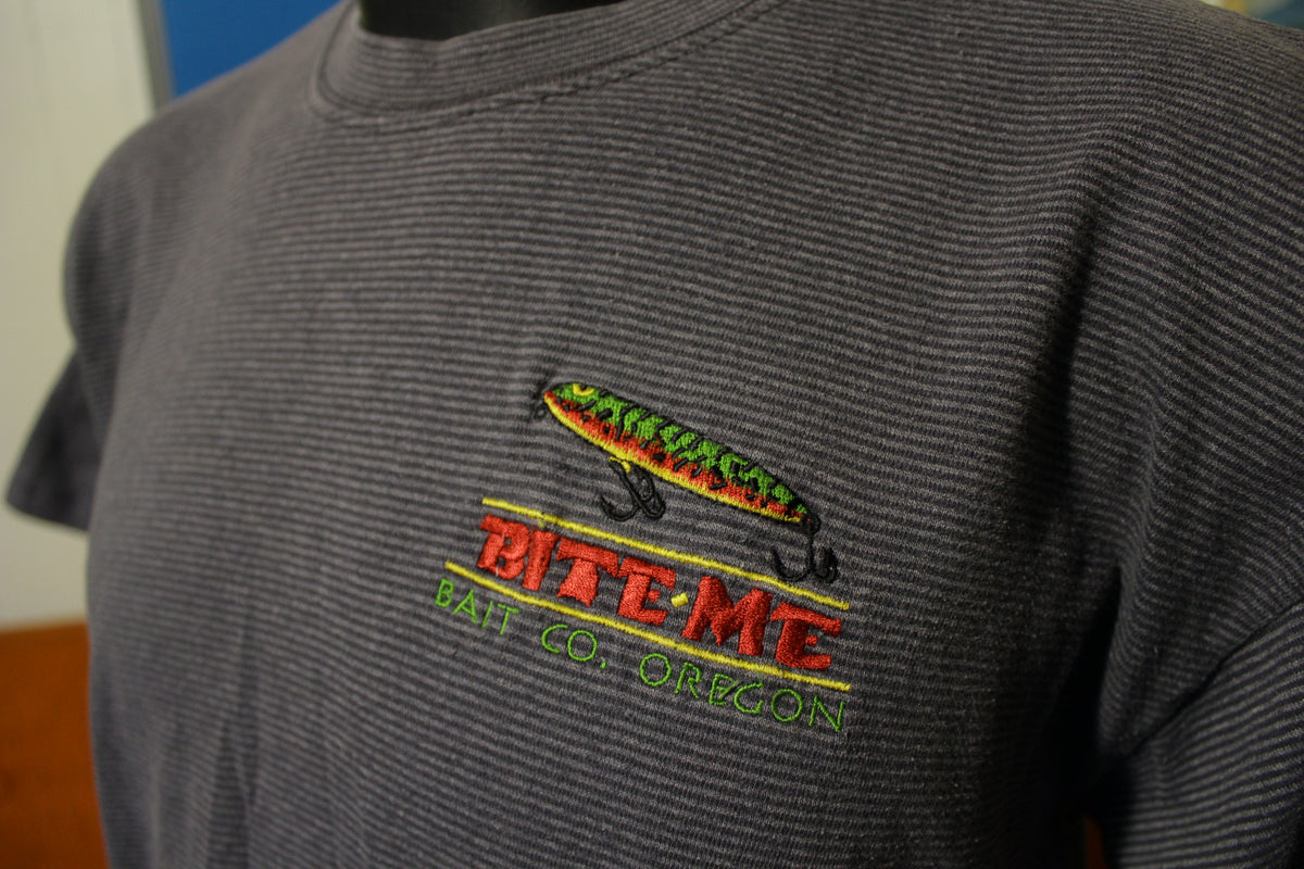 Bite Me Bait Co. Oregon Vintage 90s Striped T-Shirt Funny Embroidered –  thefuzzyfelt