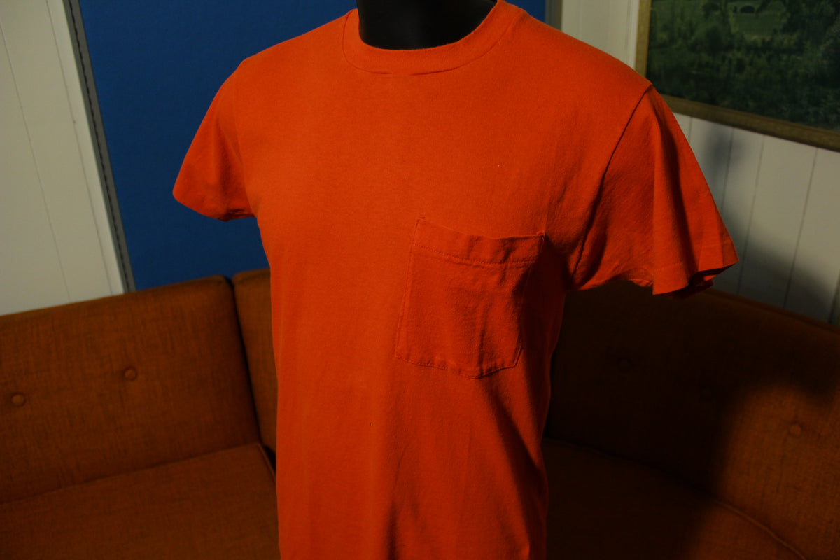 Fruit Of The Loom Vtg Square Selvedge Pocket Single Stitch 80s Red Blank T-Shirt