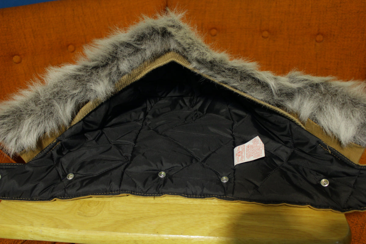 CARHARTT Duck Brown Arctic Parka Hood 968QH Snap On Detachable Faux Fur