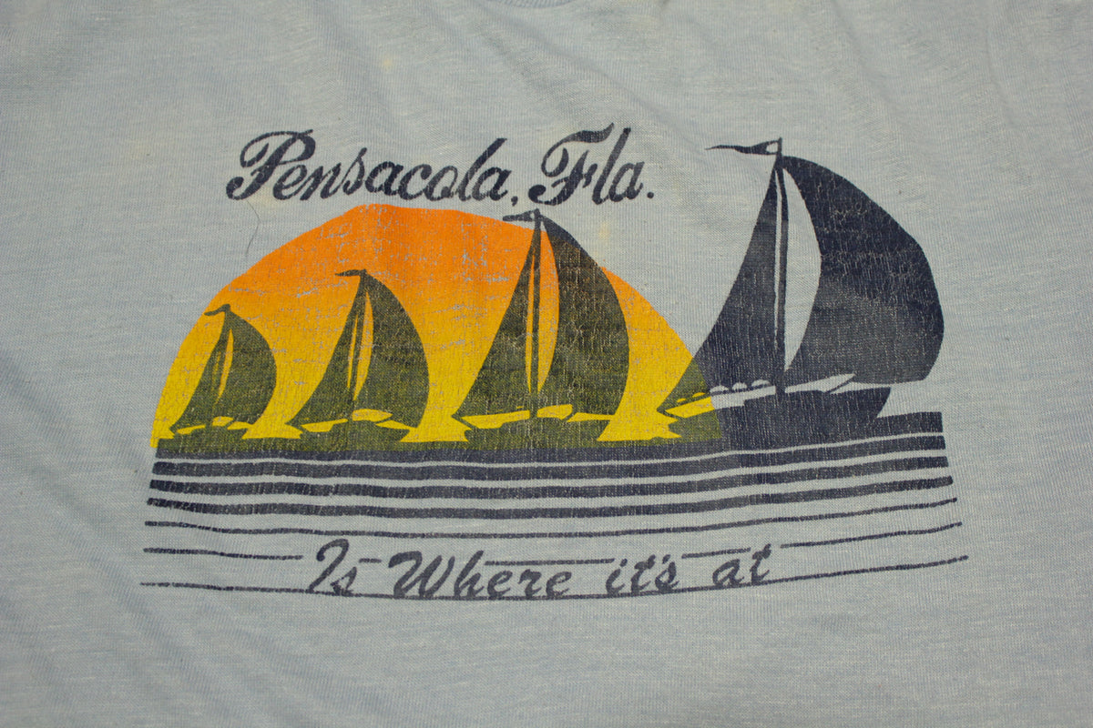 Pensacola Florida Where Its At Vintage Tourist Location Single Stitch 80's T-Shirt