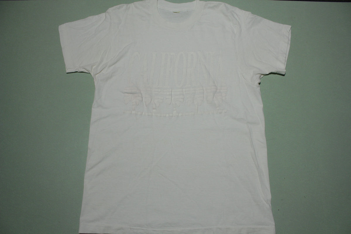 California White on White Puff Print Vintage Tourist Location Single Stitch 80's T-Shirt