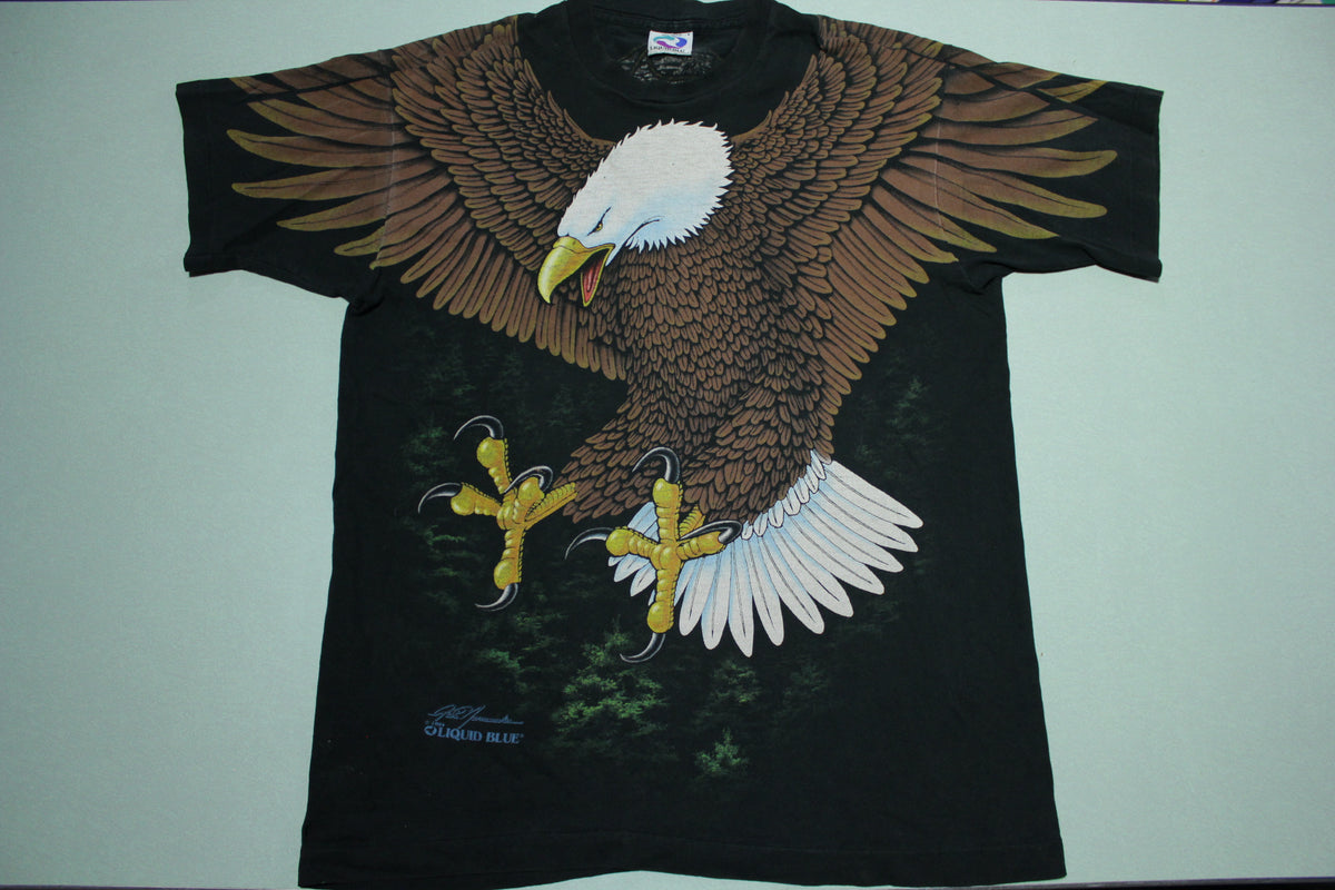 Liquid Blue Flying Bald Eagle Rich Normandin Art Vintage 90's All Over Print T-Shirt