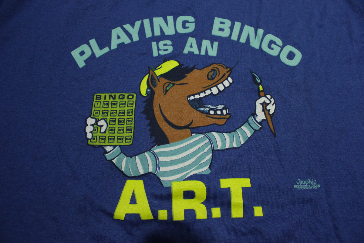 Playing Bingo Is An Art Donkey Ass Vintage Jerzees Russell Graphic Technics Spokane T-Shirt